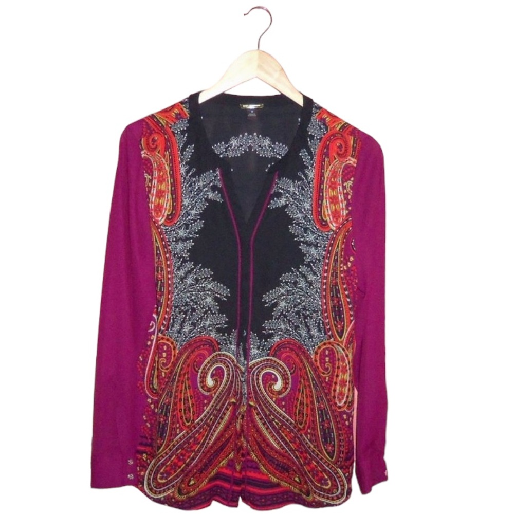 Dana Buchman Boho Paisley Western Button Down Top Blouse Women’s 10 NWT